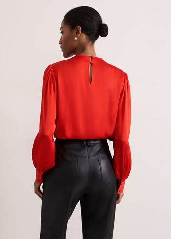 Phase Eight Danica Satin Drape Shirts Red Canada | VBGQFO-723